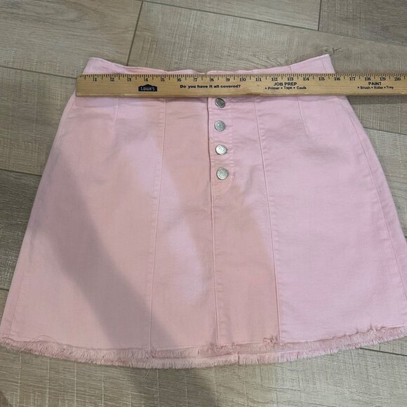 Pink Button-Front Frayed Hem Mini Skirt Harper Heritage By Francescas Size L - Picture 3 of 7